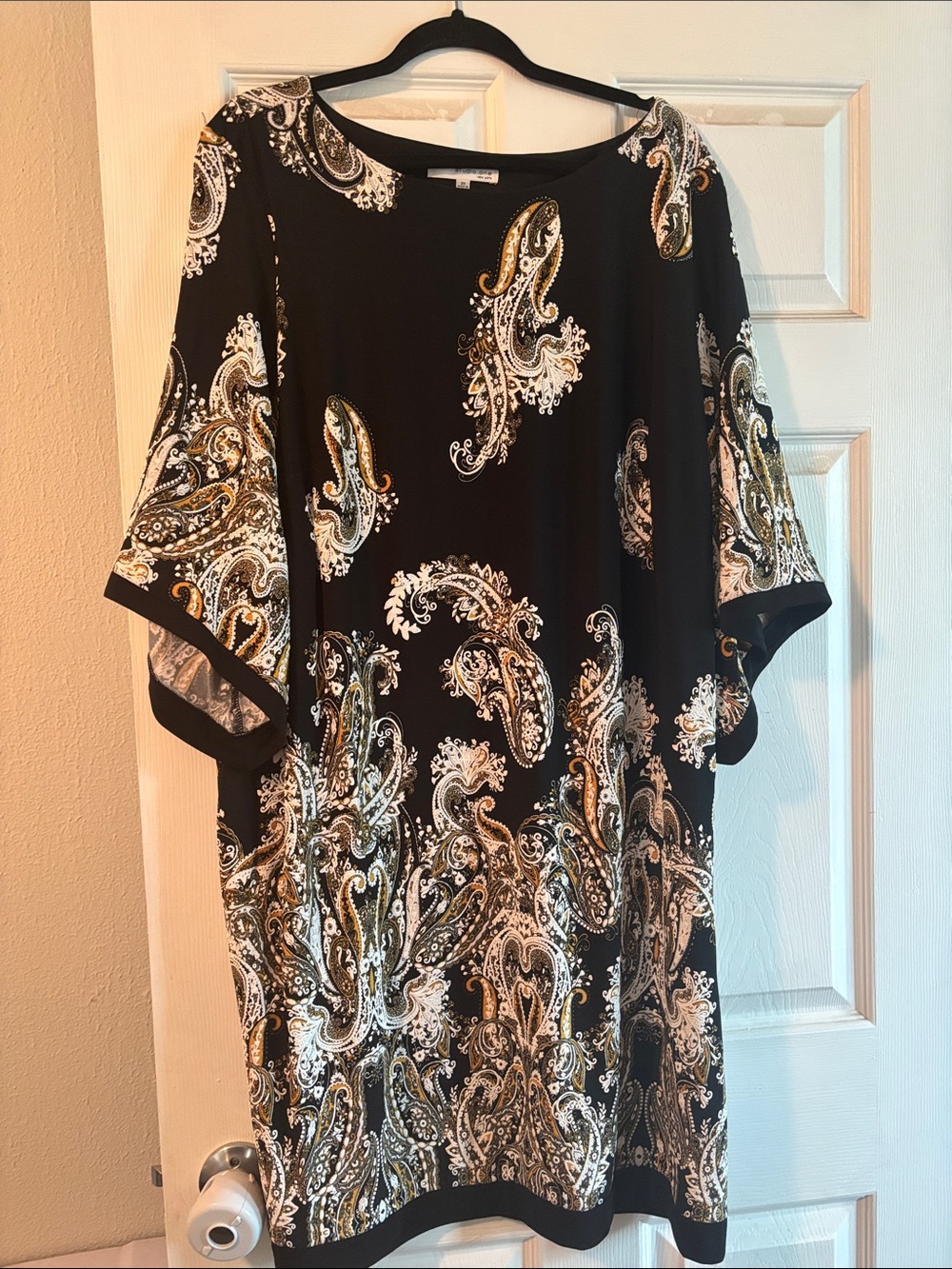 Studio One Black Paisley Midi Dress with Gold & White Accents